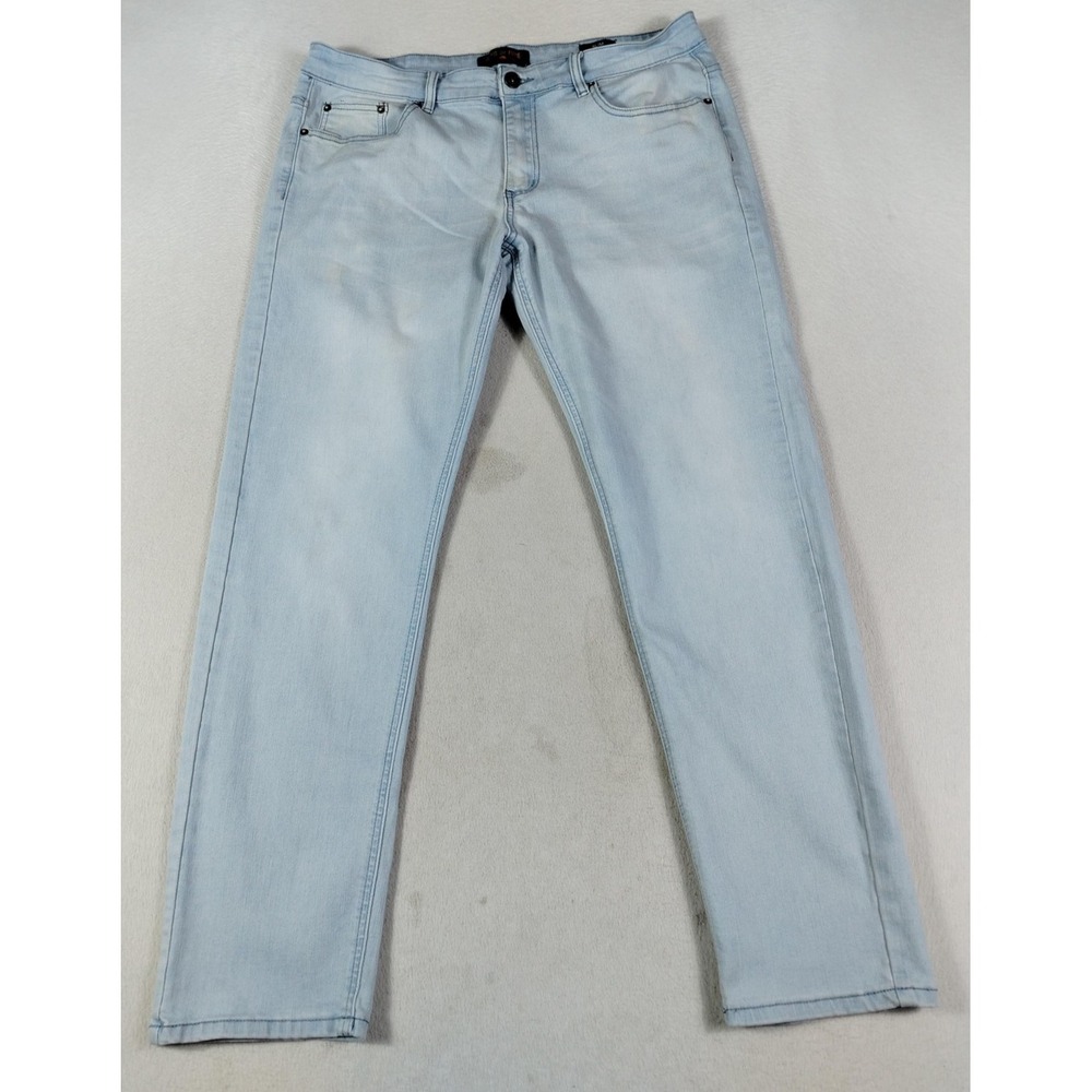 Ring Of Fire Jeans Mens 34 Slim Blue Straight Stretch Denim Distressed‎ Casual